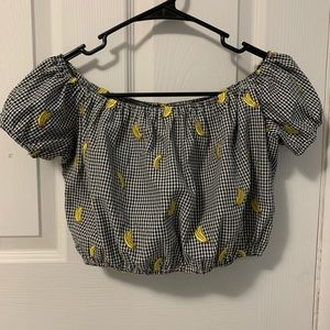 Cropped off-the-shoulder banana top